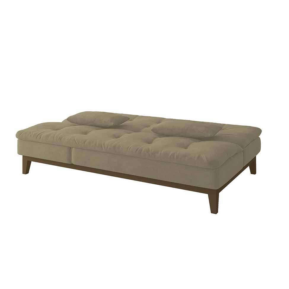 Sofá-Cama 3 Lugares Casal Amanda com Pés de Madeira Suede Bege - 4