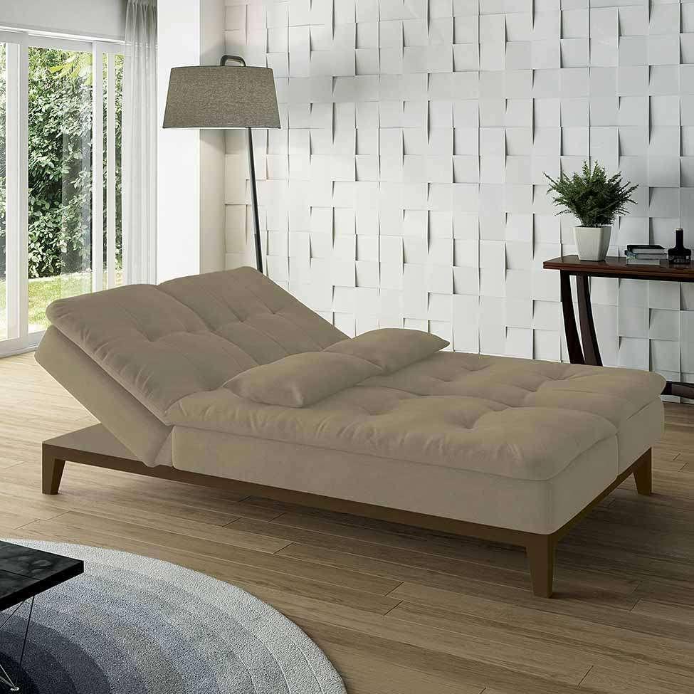 Sofá-Cama 3 Lugares Casal Amanda com Pés de Madeira Suede Bege - 9
