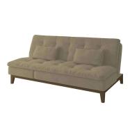 Sofá-Cama 3 Lugares Casal Amanda com Pés de Madeira Suede Bege - 1