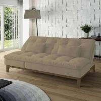 Sofá-Cama 3 Lugares Casal Amanda com Pés de Madeira Suede Bege - 7