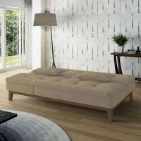 Sofá-Cama 3 Lugares Casal Amanda com Pés de Madeira Suede Bege - 8
