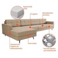 Sofá 4 Lugares Lydia com Chaise Esquerdo Pé Palito Linho Cotton Bege