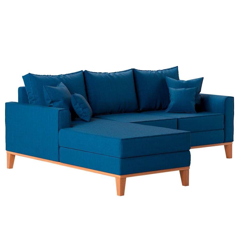Sofá 3 Lugares Beny Com Chaise Esquerdo Linho Azul Marinho - 4