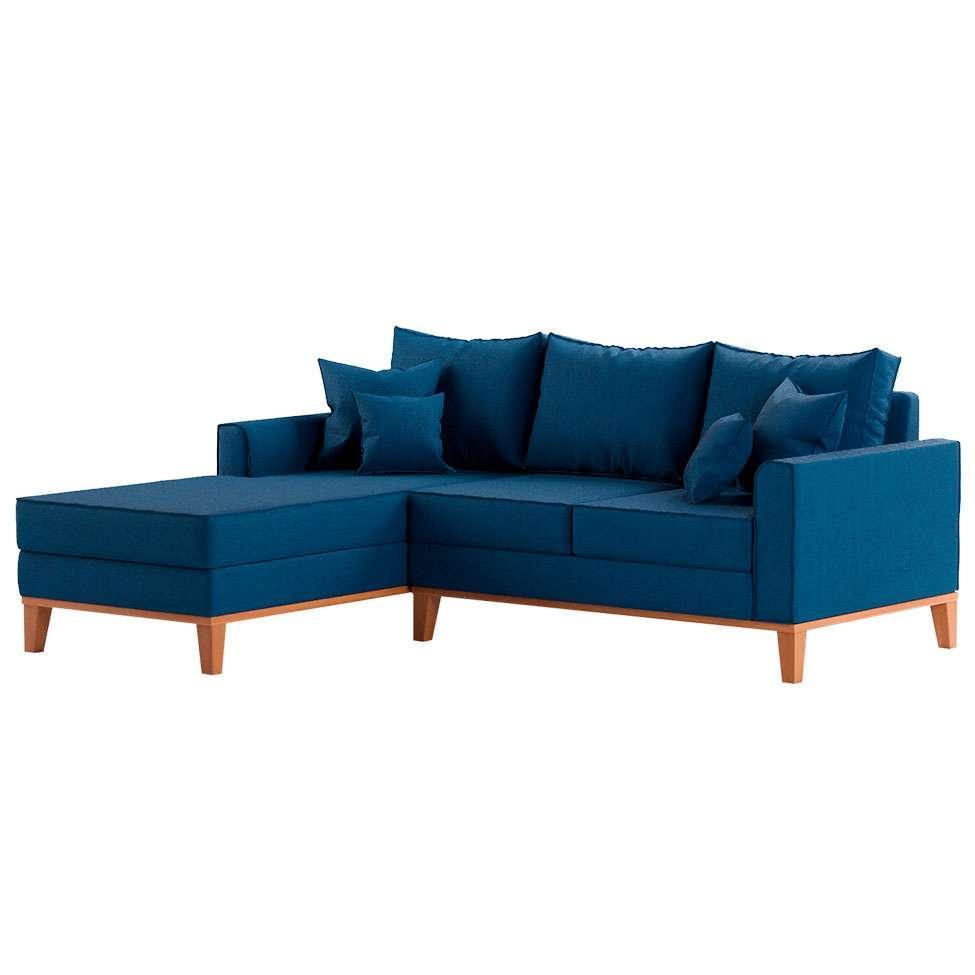 Sofá 3 Lugares Beny Com Chaise Esquerdo Linho Azul Marinho - 6