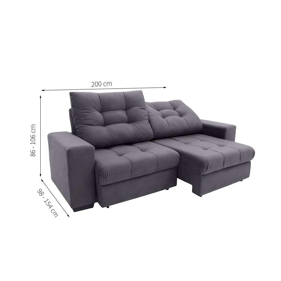 Sofá 3 Lugares Retrátil e Reclinável Biarritz Suede Grafite - 2