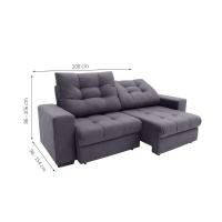 Sofá 3 Lugares Retrátil e Reclinável Biarritz Suede Grafite - 2