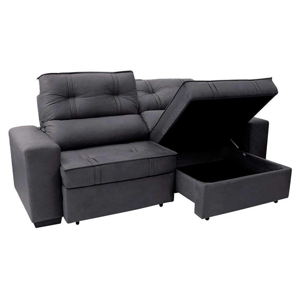 Sofá 3 Lugares Retrátil e Reclinável com Baú Lottus Suede Grafite - 1