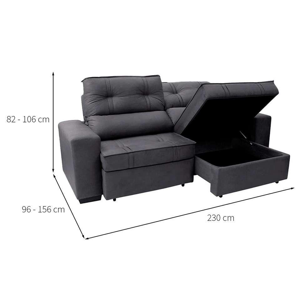 Sofá 3 Lugares Retrátil e Reclinável com Baú Lottus Suede Grafite - 3