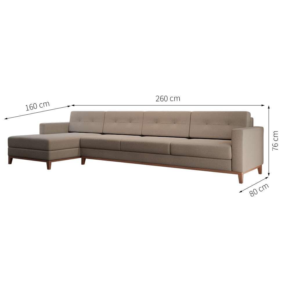 Sofá 4 Lugares Living com Chaise Esquerdo Pés e Base em Madeira Linho Cotton Bege - 3