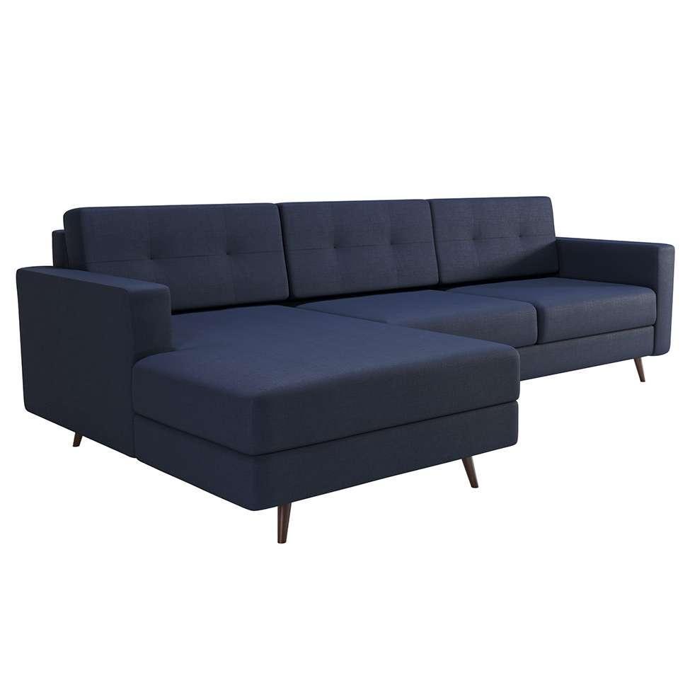 Sofá 3 Lugares Esquerdo Living com Chaise Esquerdo Pé Palito Linho Cotton Azul Marinho - 2