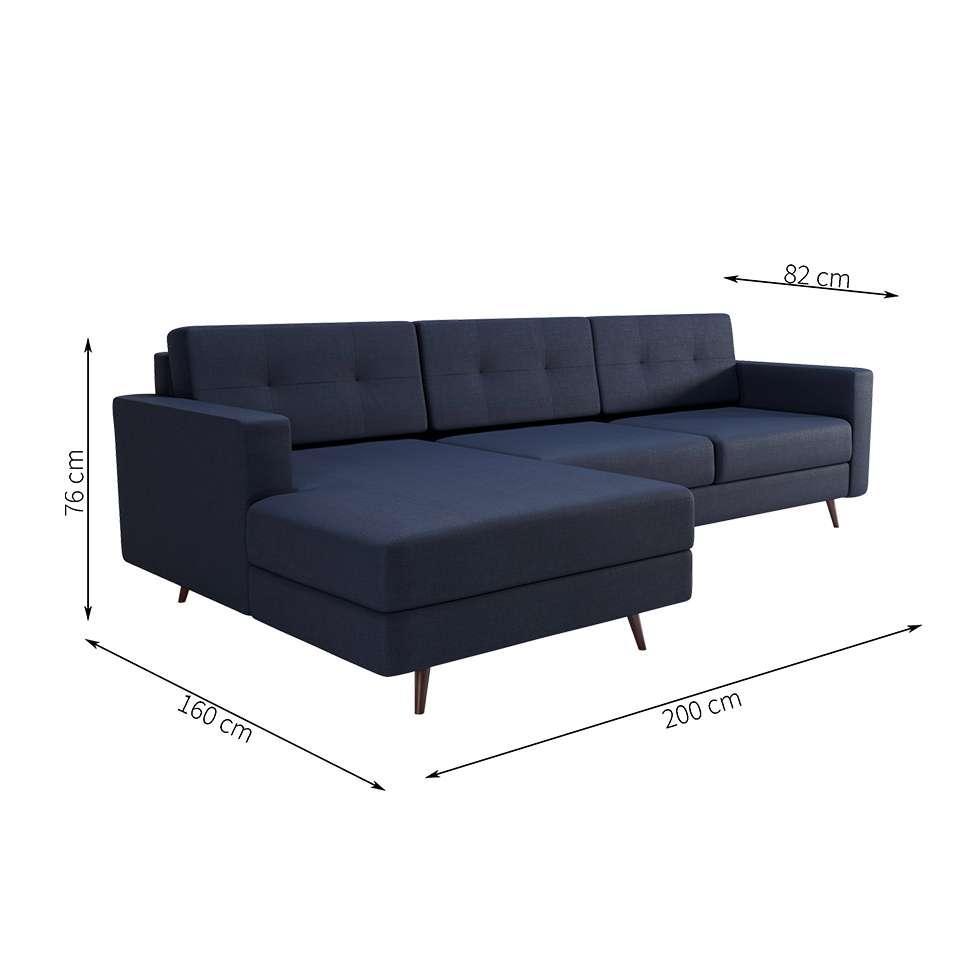 Sofá 3 Lugares Esquerdo Living com Chaise Esquerdo Pé Palito Linho Cotton Azul Marinho - 3