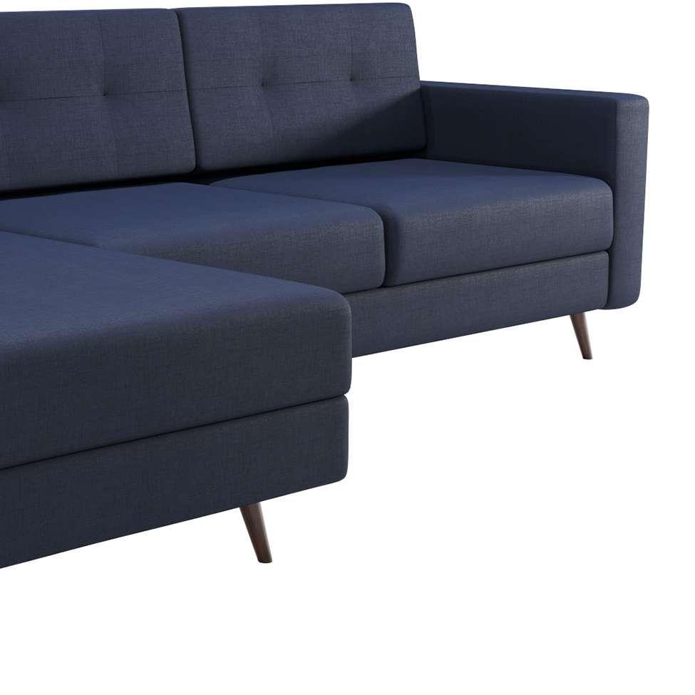 Sofá 3 Lugares Esquerdo Living com Chaise Esquerdo Pé Palito Linho Cotton Azul Marinho - 7