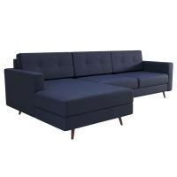 Sofá 3 Lugares Esquerdo Living com Chaise Esquerdo Pé Palito Linho Cotton Azul Marinho - 2