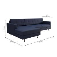 Sofá 3 Lugares Esquerdo Living com Chaise Esquerdo Pé Palito Linho Cotton Azul Marinho - 3