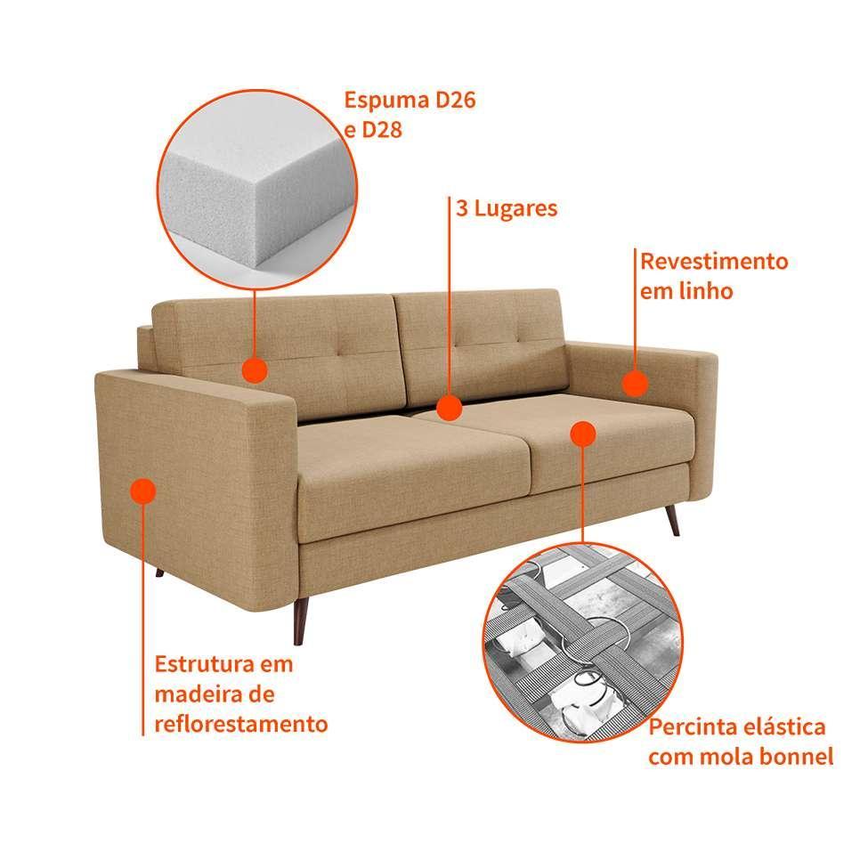 Sofá 2 Lugares Living Pé Palito Linho Cotton Bege - 4