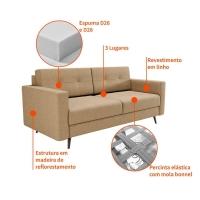 Sofá 2 Lugares Living Pé Palito Linho Cotton Bege