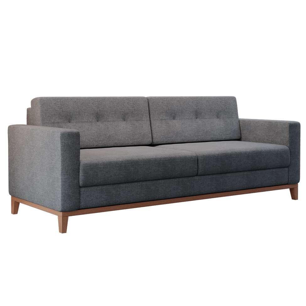 Sofá 3 Lugares Living Pés e Base em Madeira Linho Cotton Cinza 180 cm - 2