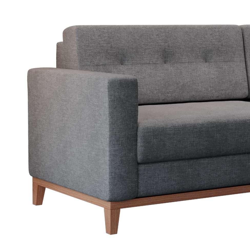Sofá 3 Lugares Living Pés e Base em Madeira Linho Cotton Cinza 180 cm - 6