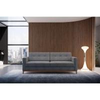 Sofá 3 Lugares Living Pés e Base em Madeira Linho Cotton Cinza 180 cm - 1