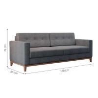 Sofá 3 Lugares Living Pés e Base em Madeira Linho Cotton Cinza 180 cm - 3