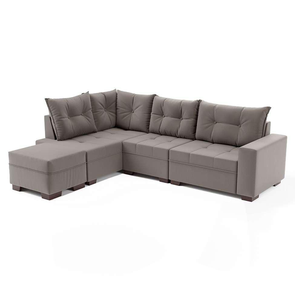 Sofá de Canto 7 Lugares Glória Suede Cinza - 1