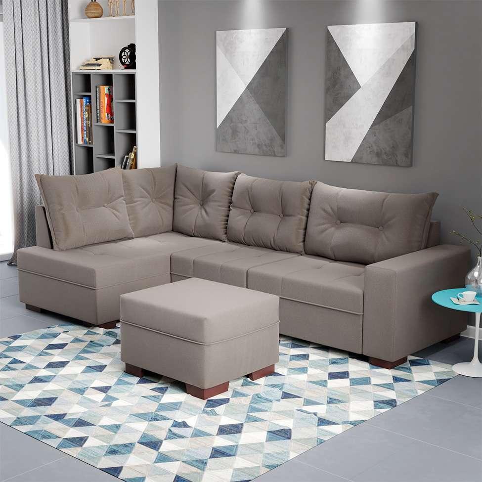 Sofá de Canto 7 Lugares Glória Suede Cinza - 2