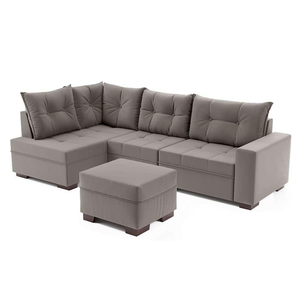 Sofá de Canto 7 Lugares Glória Suede Cinza - 4