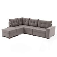 Sofá de Canto 7 Lugares Glória Suede Cinza - 1