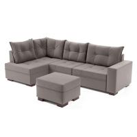 Sofá de Canto 7 Lugares Glória Suede Cinza