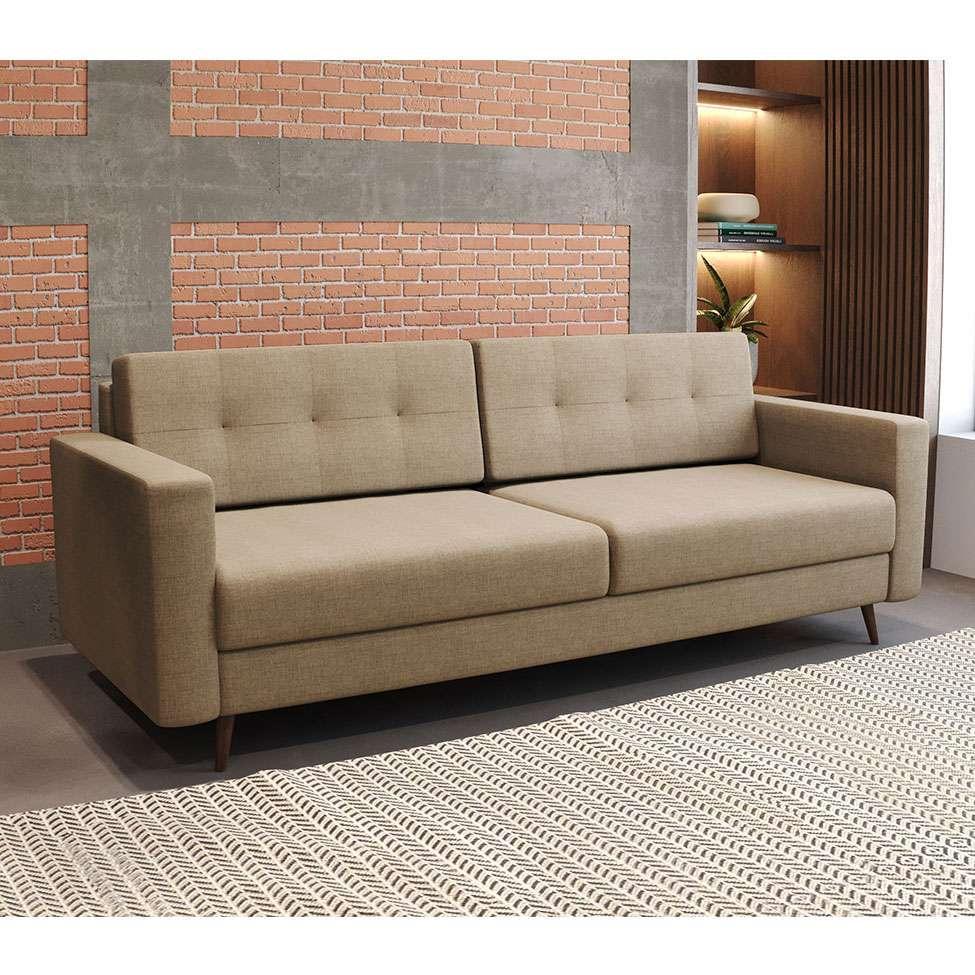Sofá 3 Lugares Living Pé Palito Linho Cotton Bege 180 cm - 1