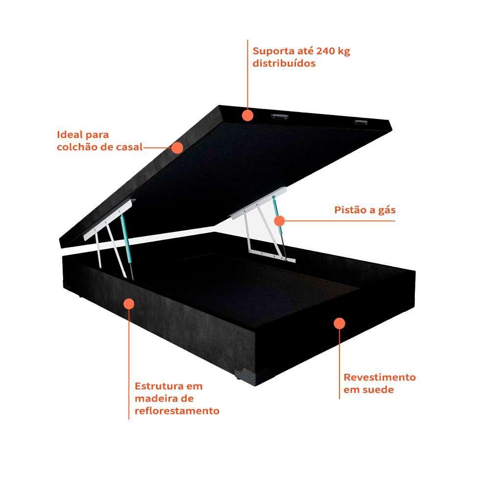 Base para Cama Box Casal Martin Premium com Baú Suede (47x138x188) Preta - 3