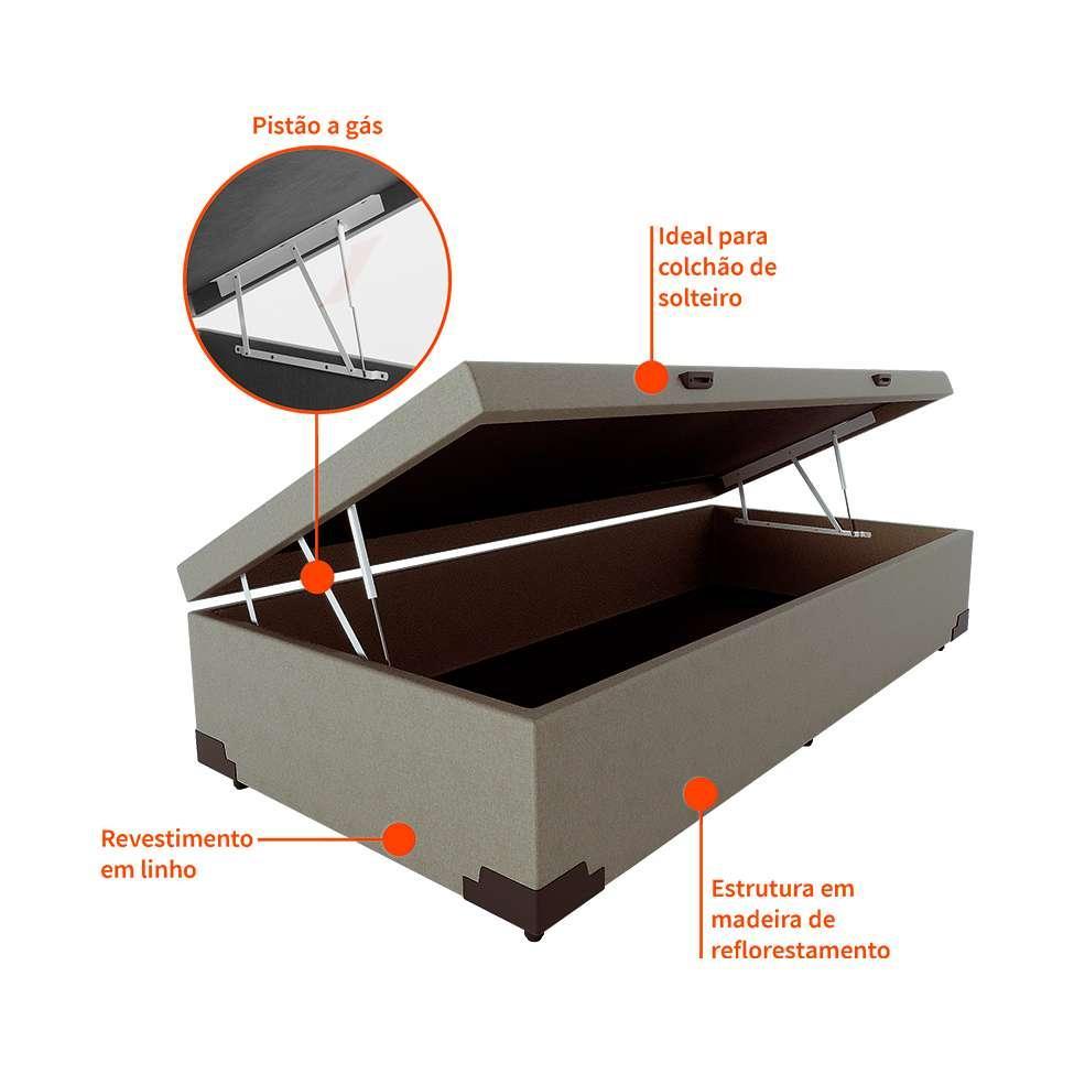 Base para Cama Box Solteiro Martin Premium com Baú Linho (47x88x188 cm) Cru - 4