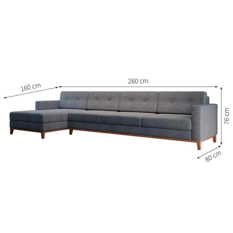 Sofá 4 Lugares Living com Chaise Esquerdo Pés e Base em Madeira Linho Cotton Cinza - 3