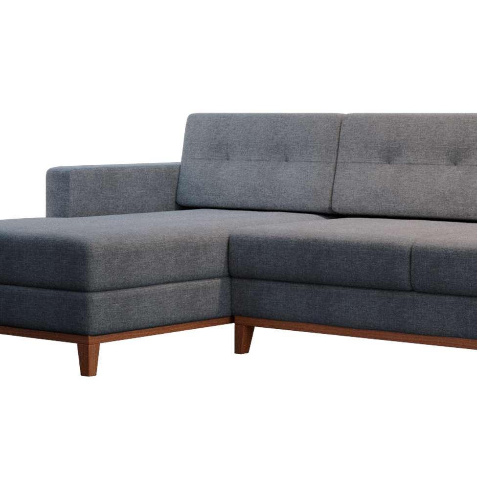 Sofá 4 Lugares Living com Chaise Esquerdo Pés e Base em Madeira Linho Cotton Cinza - 6