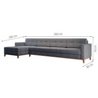 Sofá 4 Lugares Living com Chaise Esquerdo Pés e Base em Madeira Linho Cotton Cinza - 3