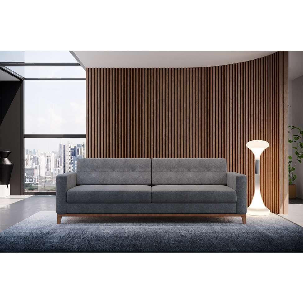 Sofá 3 Lugares Living Base de Madeira Linho Cotton Cinza 210 cm - 1