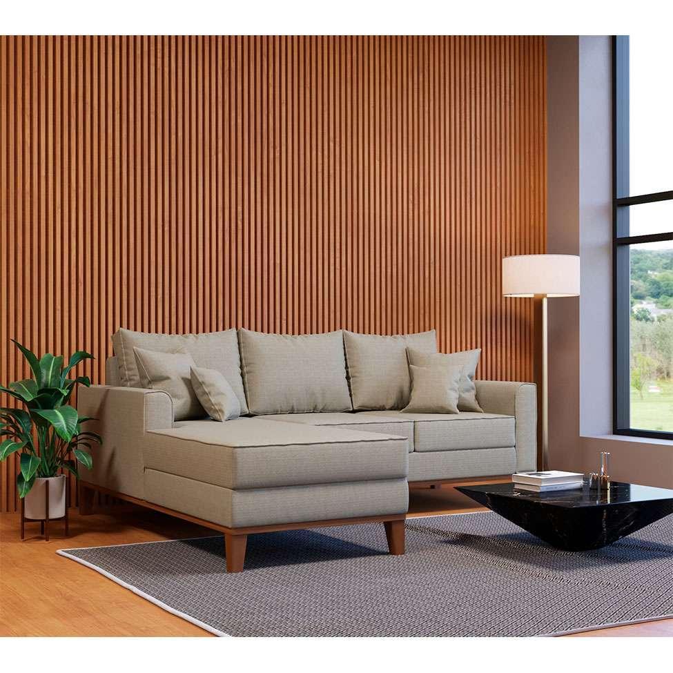 Sofá 3 Lugares Beny Com Chaise Esquerdo Linho Bege - 3