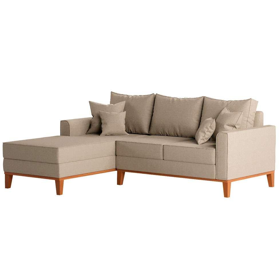 Sofá 3 Lugares Beny Com Chaise Esquerdo Linho Bege - 6