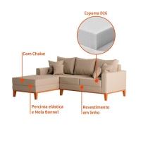 Sofá 3 Lugares Beny Com Chaise Esquerdo Linho Bege - 5