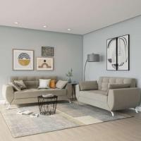 Conjunto de Sofá 2 e 3 Lugares Larissa Suede Bege - 1
