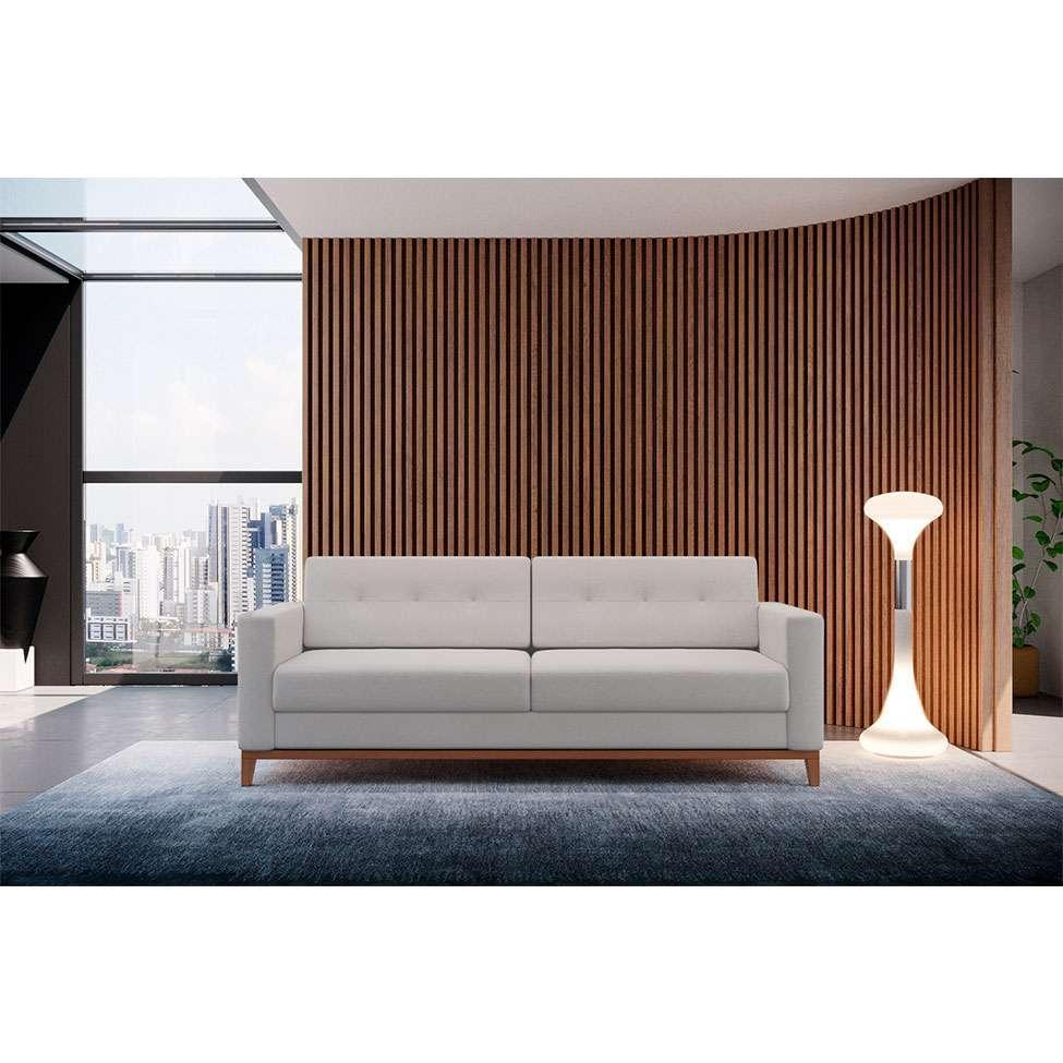 Sofá 3 Lugares Living Pés e Base em Madeira Linho Cotton Cru 180 cm - 1