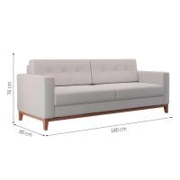 Sofá 3 Lugares Living Pés e Base em Madeira Linho Cotton Cru 180 cm - 3