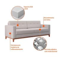 Sofá 3 Lugares Living Pés e Base em Madeira Linho Cotton Cru 180 cm