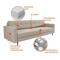 Sofá 3 Lugares Living Pé Palito Linho Cotton Cru 210 cm - 5