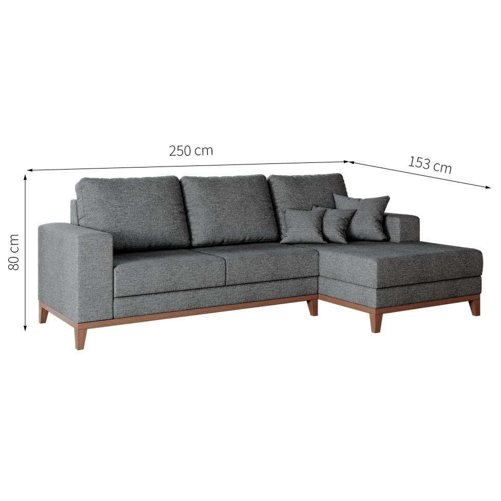Sofá 4 Lugares Belgrado com Chaise Direito Linho Cinza 250 cm - 3
