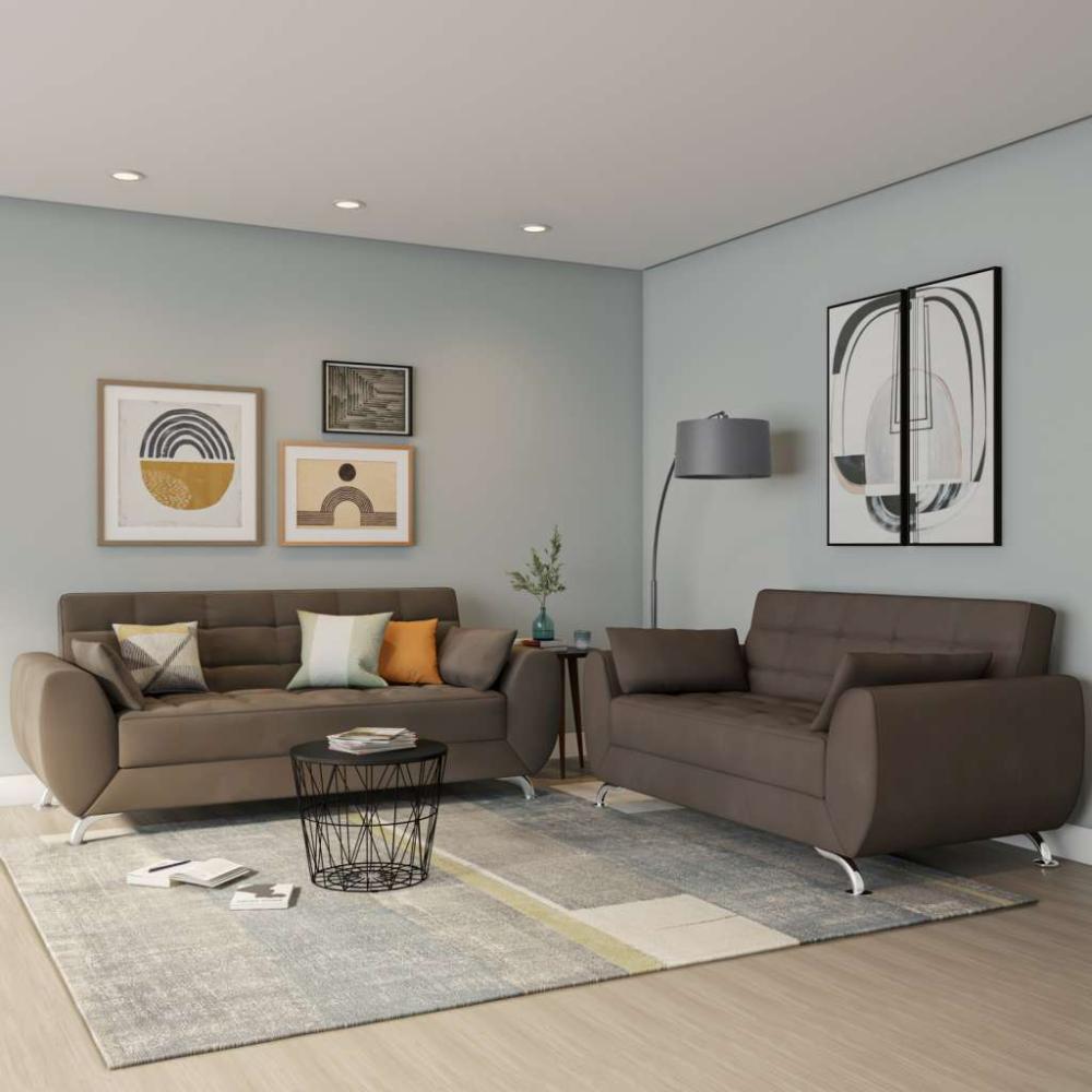 Conjunto de Sofá 2 e 3 Lugares Larissa Suede Castanho - 1