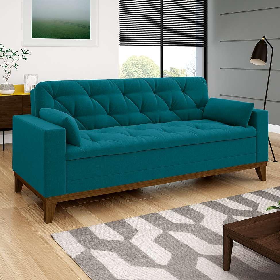 Sofá 3 Lugares Nevada Suede Azul Turquesa - 2