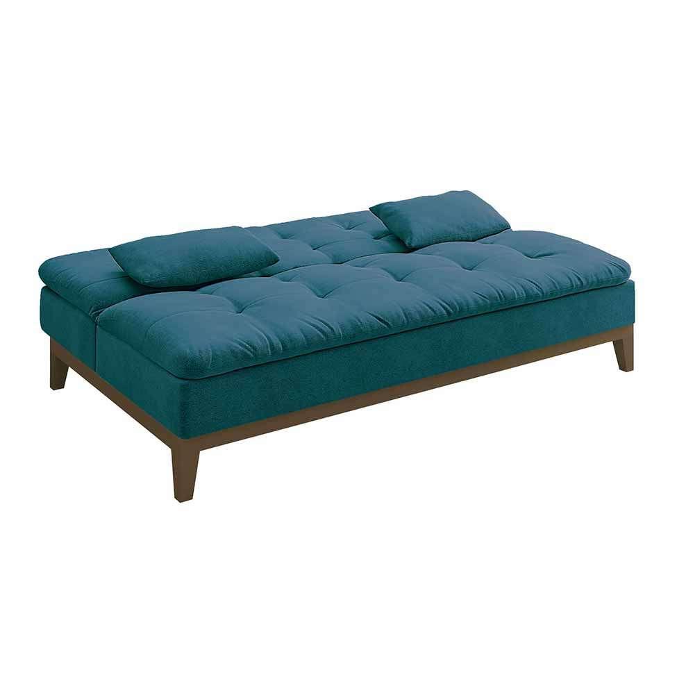 Sofá-Cama 3 Lugares Casal Premium Base e Pés de Madeira Suede Azul - 6