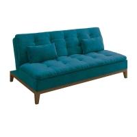 Sofá-Cama 3 Lugares Casal Premium Base e Pés de Madeira Suede Azul - 1