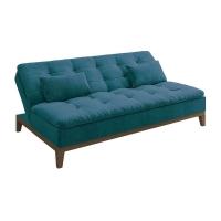 Sofá-Cama 3 Lugares Casal Premium Base e Pés de Madeira Suede Azul